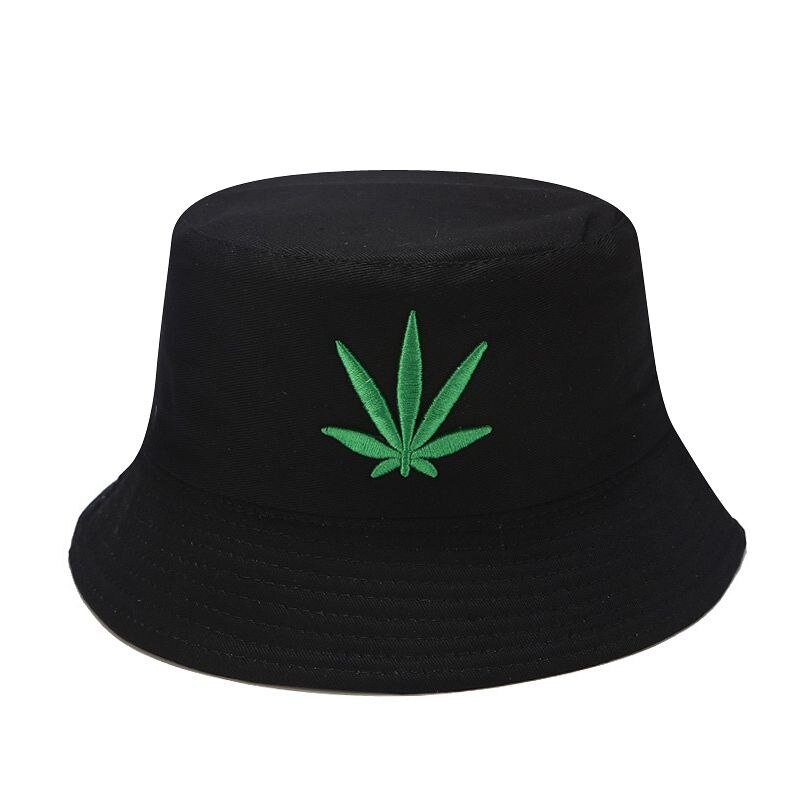 Broderi ahornblad spand hat mænd og kvinder reversibel hip hop fisker panama hætter bomuld udendørs sommer swag fiskeri hatte: Sort hvid