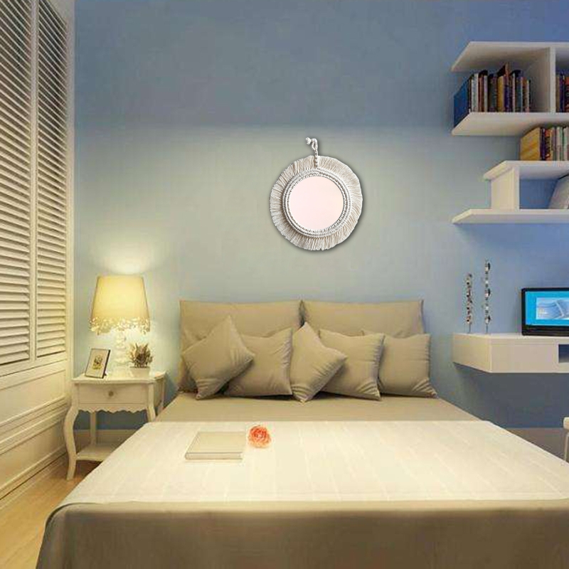 Tapiz de espejo de macramé tejido a mano, espejos, decoración artística de pared, adorno colgante de algodón para decoración del hogar, dormitorio y sala de estar