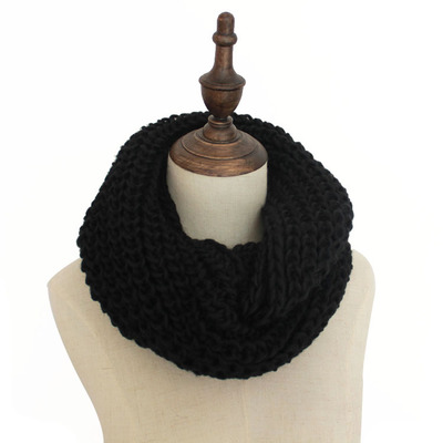 Bufanda negra de cuello redondo para hombre, bufanda tejida para Invierno para mujer, bufandas de invierno para hombre, bufandas infinitas rojas para hombre: black