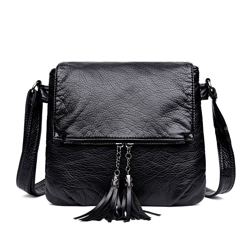 Oude Tang Zachte Pu Lederen Schoudertassen Voor Vrouwen Messenger Bags Crossbody Mode Vrouwen Tas Vrouwelijke Flap bolsa: B - Black