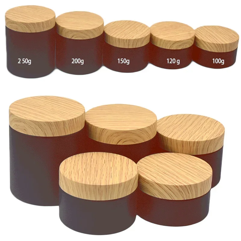 30 Stücke 100/120/150/200/250g Haustier Leere Kunststoffdose Nachahmung Holzmaserung Deckel Gesichtscreme Kosmetikbehälter Wiederverwendbare Nachfüllbare Gläser: M / Blau