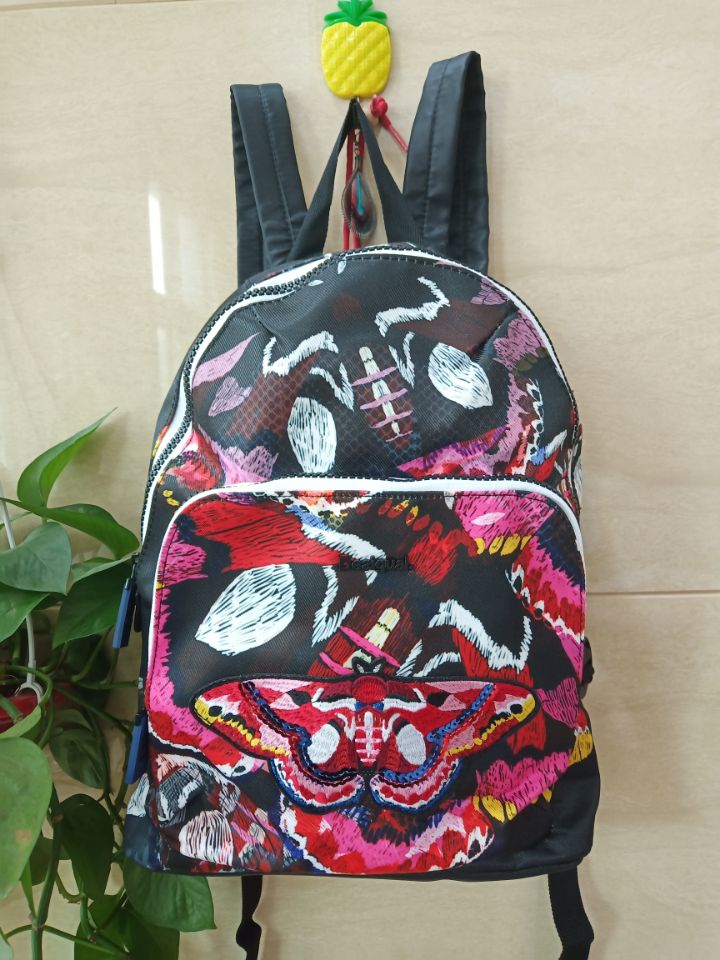 Spanish Printed Butterfly Embroidery Backpack School Bag: Default Title