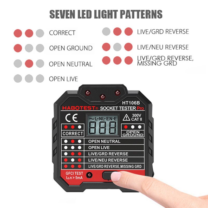 Socket Tester Digital Display Electric Fault Checker Voltage Outlet Tester Circuit Line Wall Plug Finder Circuit Breaker Finder