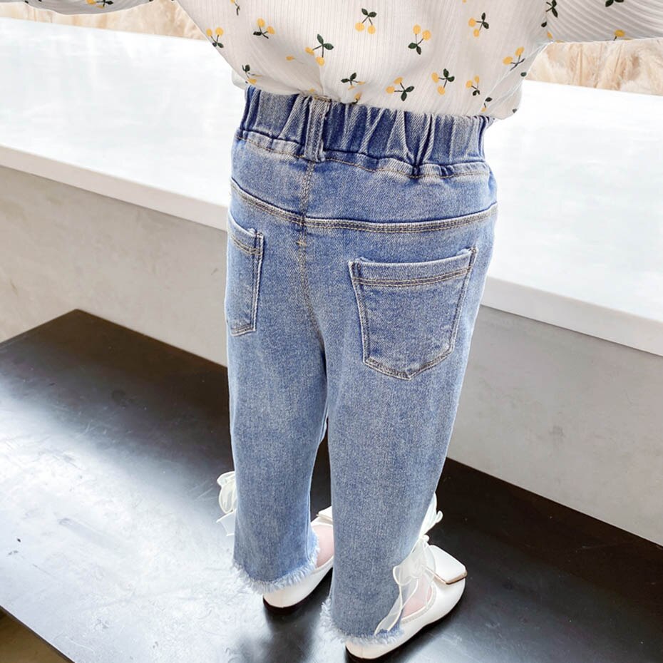 Toddler baby girl jeans med sløjfe jeans baby efterår vinter jeans til børn piger afslappet stil pigetøj