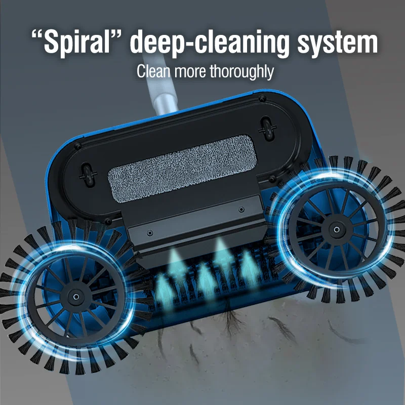 Hand Push Broom, Multifunctional Cleaning Tool Sweep Mop, Long Handle Push Broom with Auto Spiral Deep Clean System