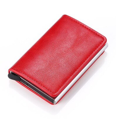 männer und Frauen Brieftaschen Business ID Kreditkarte Halter Metall RFID Vintage Aluminium Box PU Leder Karte Brieftasche Hinweis carbon: D Red