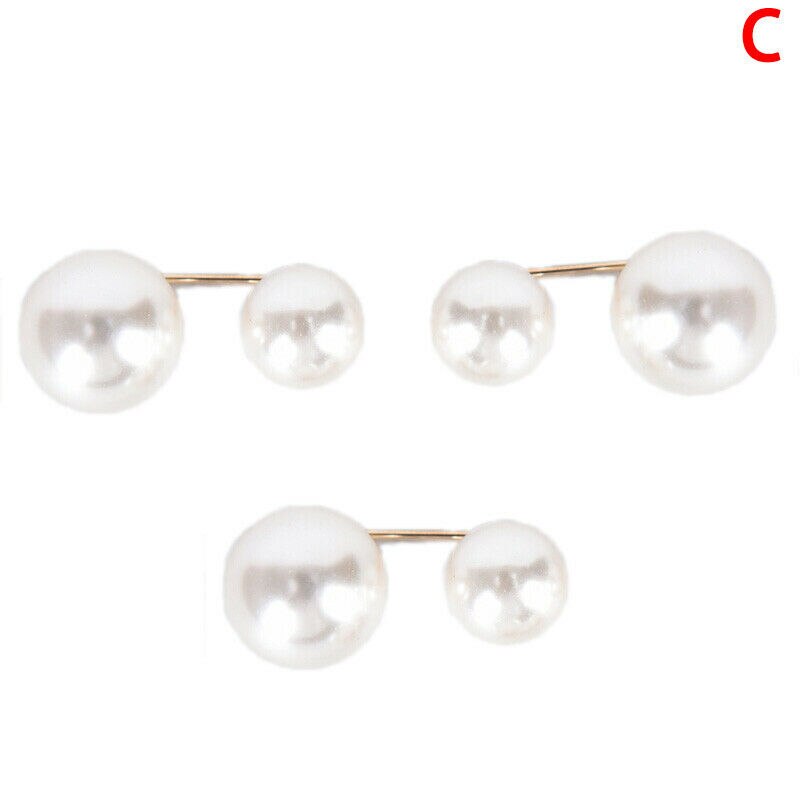 3 Stks/set Dubbele Pearl Pins Voor Vrouwen Veiligheid Pin Broche Vrouwelijke Kleding Accessoires Gesimuleerde Pearl Knit Shirt Broches Sieraden: White Color