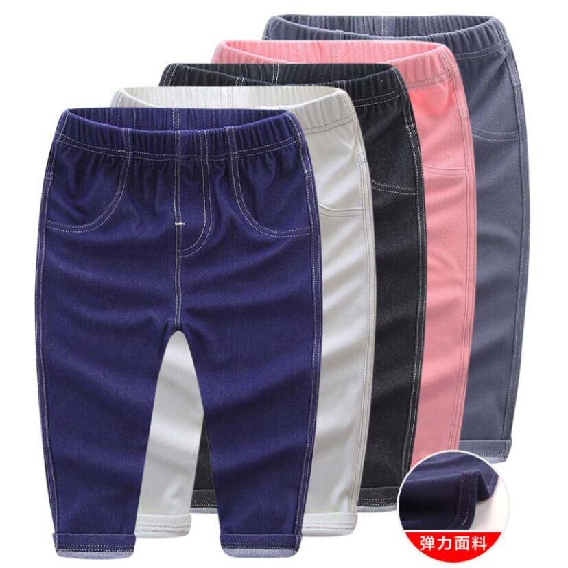 Forår baby drenge piger jeans 1-5t små børn efterår fleksible denim bomuld jeans cowboy bukser småbørn søde bløde bukser bukser