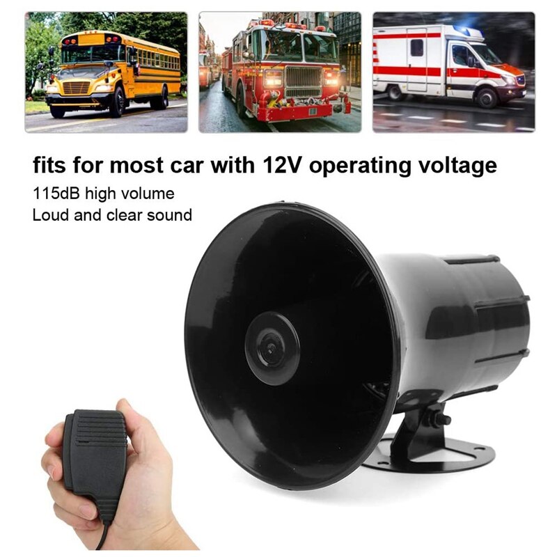 12V Police Siren Speaker 3 Tone Sound Volume Adjustment Vehicle Horn with Mic Loudspeaker Emergency Electronic PA System