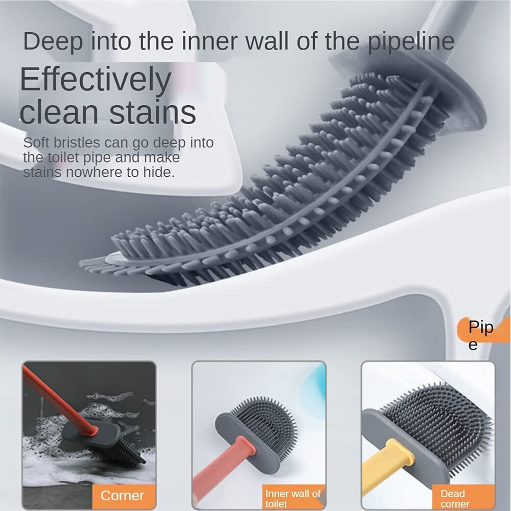 Brosse de toilette en Silicone pour WC, Flexible, poils en caoutchouc souples, pour salle de bain, nettoyage mural