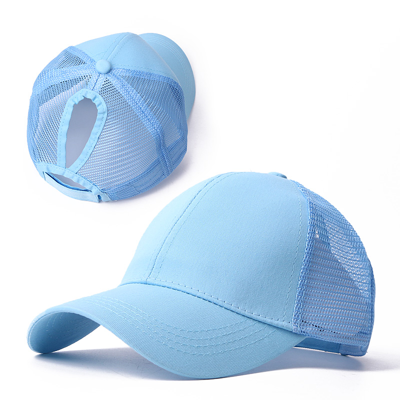 Ponytail Solid Color Mesh Baseball Cap For Women Men Plain Summer Sun Hat Unisex Adjustable Outdoor Hip-Hop Washed Caps: H