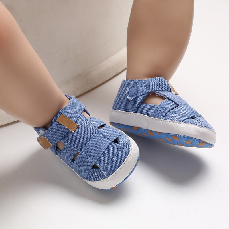 Kids Pasgeboren Baby Jongens Zomer Zachte Crib Schoenen Eerste Wandelaar Anti Slip Sandalen Schoenen: Blue / 13-18 months