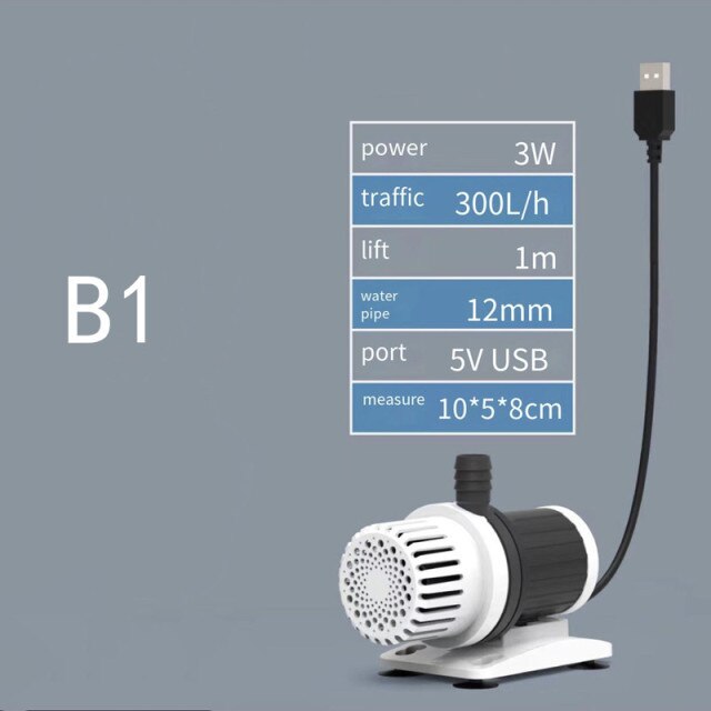 Weiting Aquarium Solar Water Pump USB Fish Tank Ultra Quiet Mini Small Micro Filter Circulating Fish Pond Submersible Pump 8W: B1 3W
