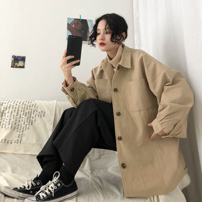 High street kvinder outwear oversize stilfuld jakke plus size stor løs enkeltradet langærmet frakke kvindelige toppe sort kaki
