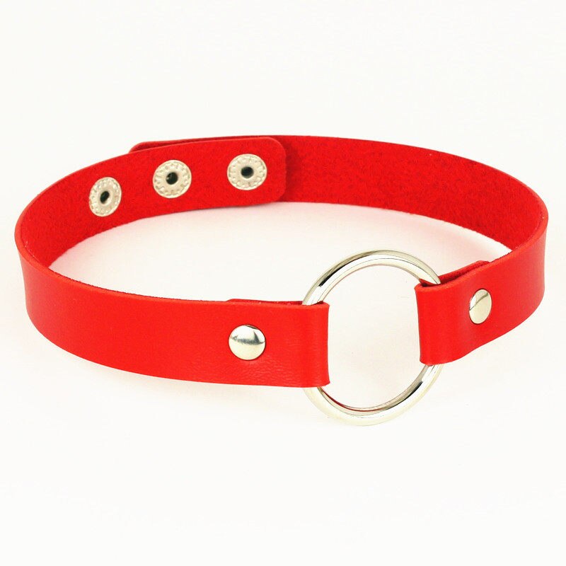 PU Leder Halsband Edelstahl Runde Halsketten auf Hals Schnalle Gürtel Gothic Schmuck für Frauen choker halskette: red