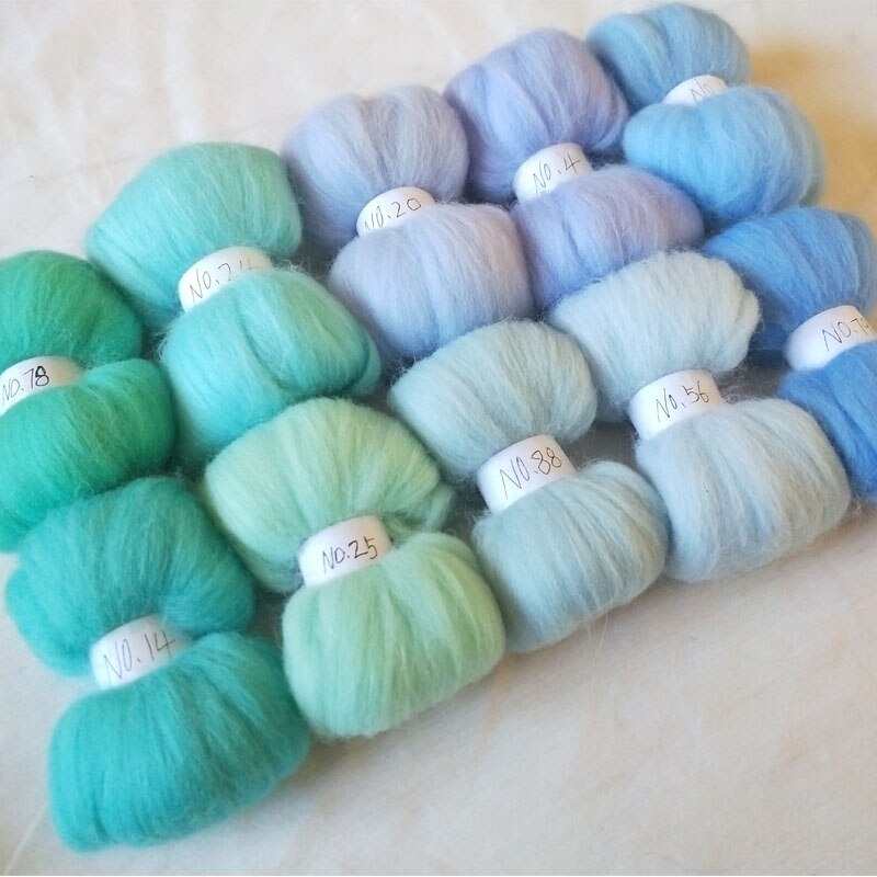 Fibra de lana para costura de fieltro, aguja para artesanía de lana, color azul, 10g, 20g, 50g