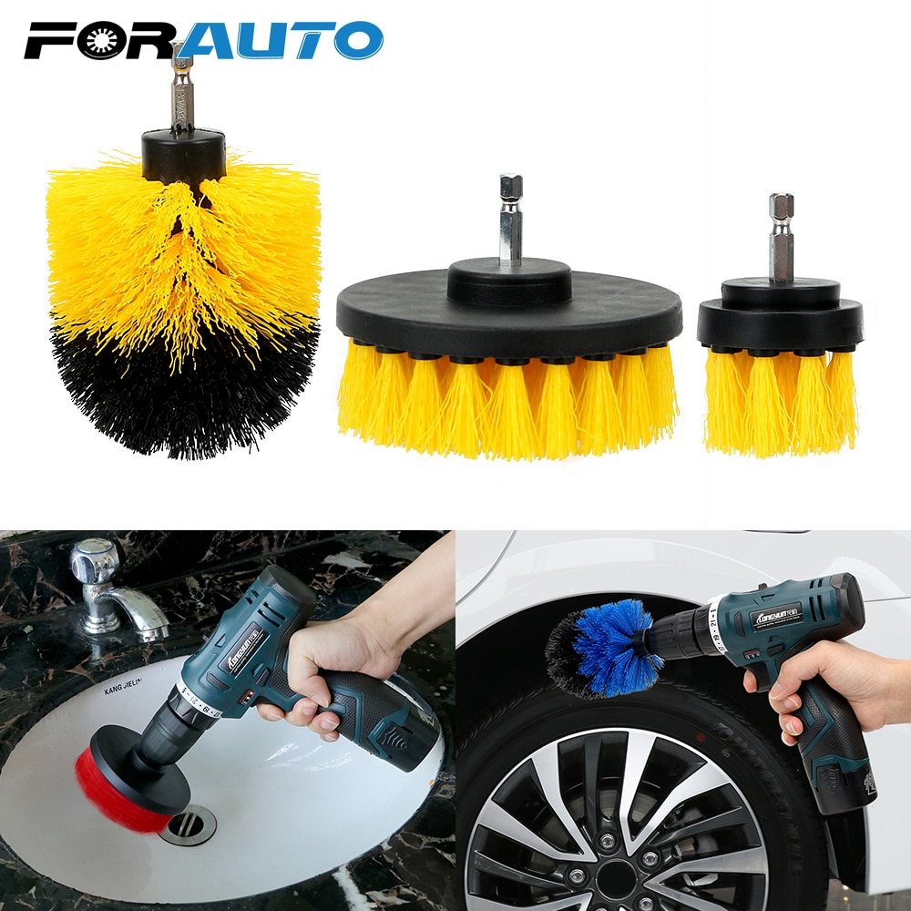 FORAUTO 3 unids/set cepillo de lavado de coches Kit de cepillo de cerdas duras, cepillo de fregado, cepillo de limpieza automático, herramientas de cuidado de limpieza automático