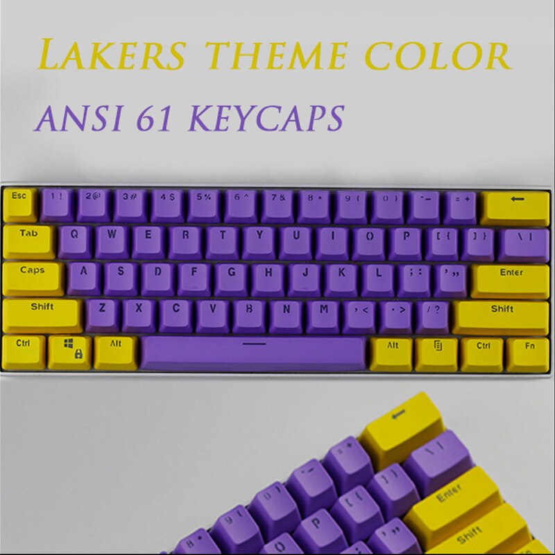 61-key OEM Profile Korean Keycaps PBT Korean keycap two-color injection + transparent keycap mechanical keyboard: Purple yellow