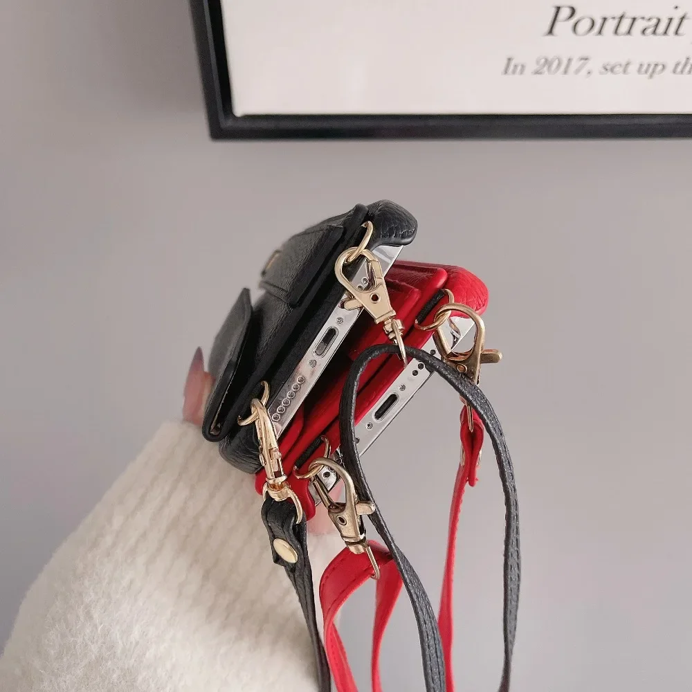 Voor iPhone 16 Polsband Ring Portemonnee met kaartsleufhouder Telefoonhoesje voor iPhone 15 Plus Pro Max Crossbody lederen hoes