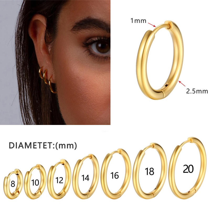 Pendientes de aro pequeños para Mujer y hombre, aretes redondos de acero inoxidable, Color dorado y plateado, antialérgico, 2 uds.