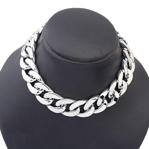 Women Simple Punk Style Cut Link Chain Choker Necklace Shiny All Match Necklace Jewelry Party