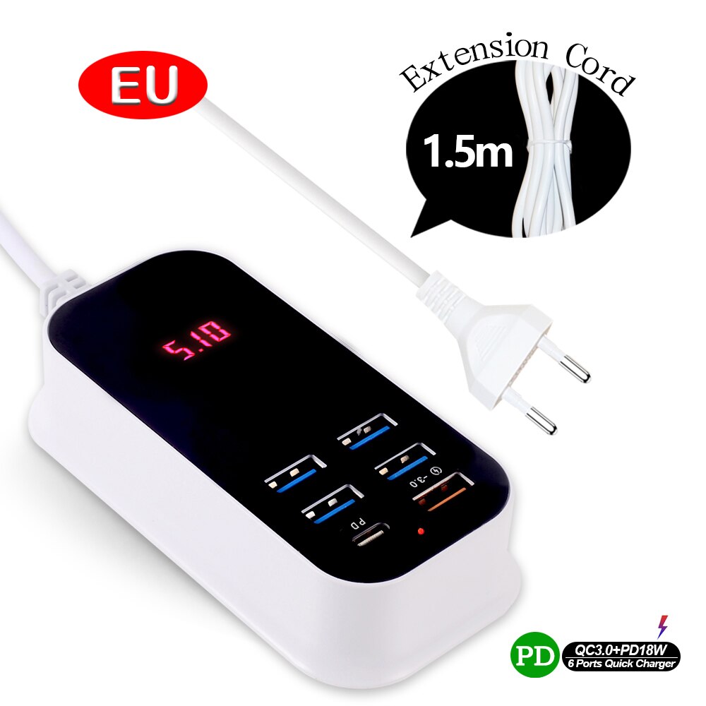 Vários portos pd carregador rápido multi usb carregador de viagem carga rápida qc3.0 adaptador para xiaomi iphone 13 todo o telefone inteligente carregador: EU PD Quick Charger