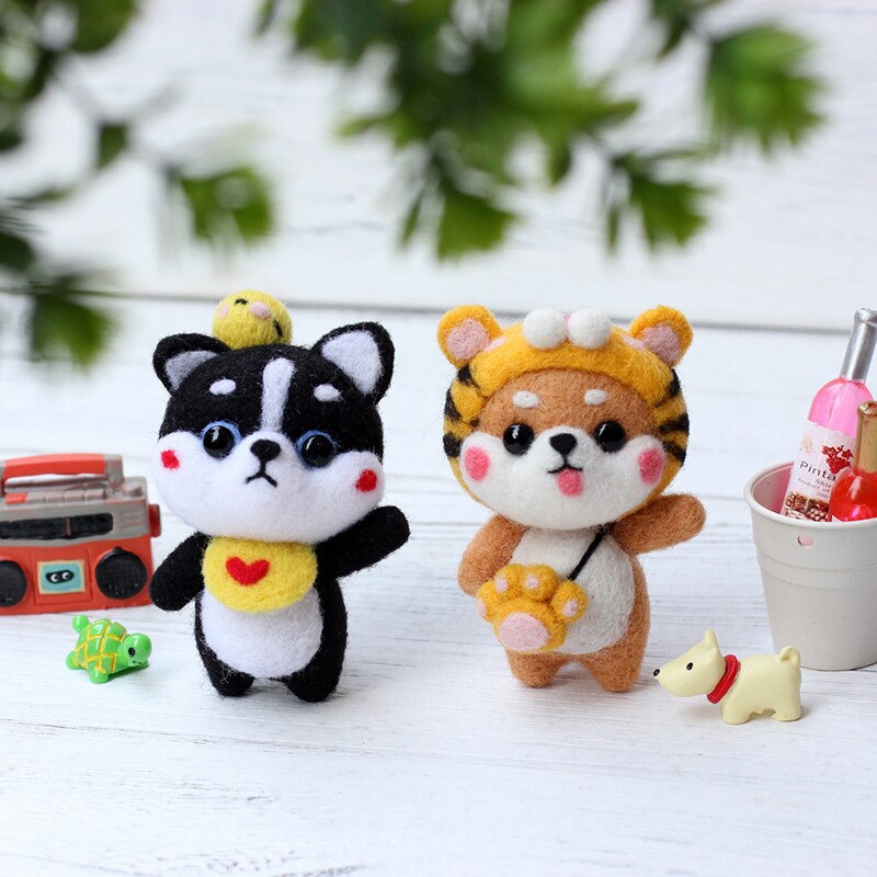 10pcs/set Custom Doll Wool Felt Craft Material Bag Pack Doll dog Needle DIY Material Kit