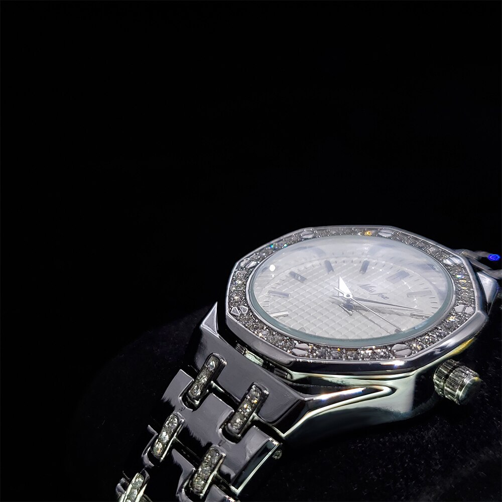 Missfox Platina Horloge Voor Gentlewoman Sieraden Band Volledige Diamond Bezel Horloge Lady Dress Waterdichte Quartz Horloges Vrouwen