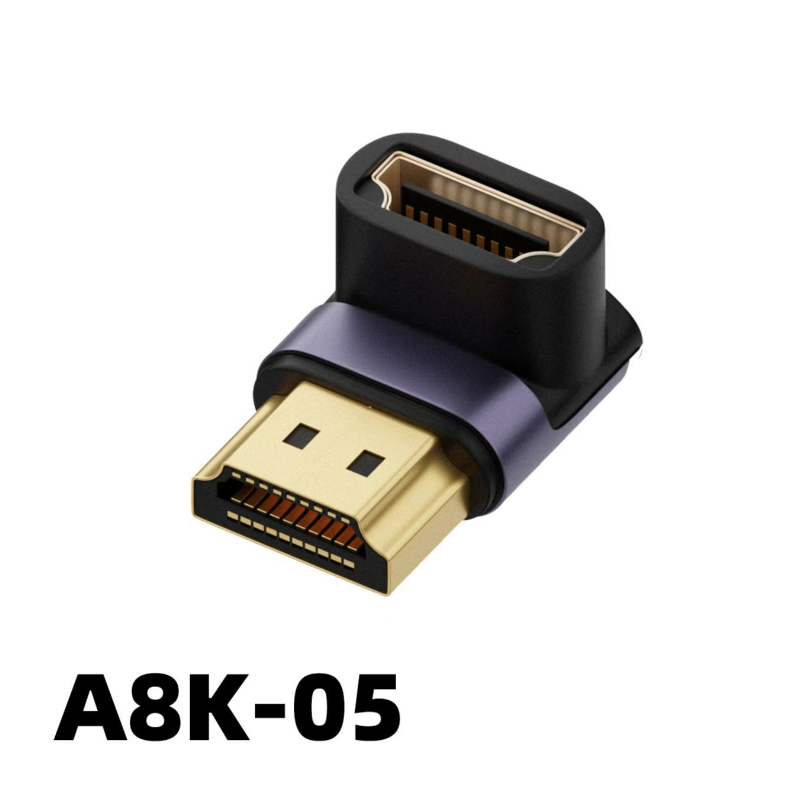 Adaptador UHD 8K 48Gbps HDMI 2,1 V en forma de U, ángulo recto de 90 270 grados, Mini Micro HD macho a conector hembra Compatible con HDMI: Morado