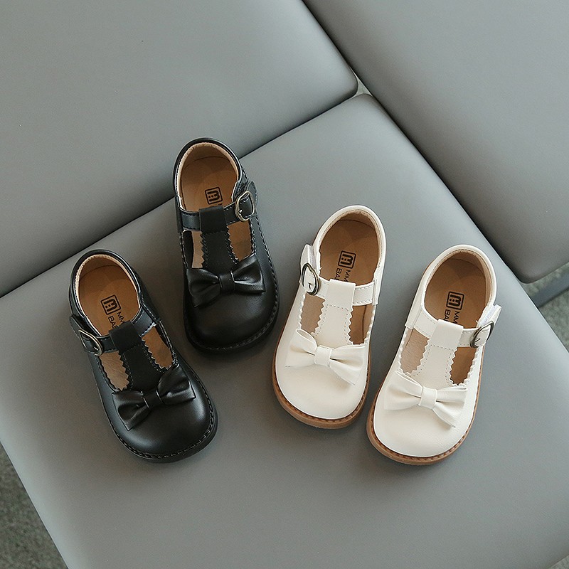 Children Leather Shoes Girls School Shoes with Bow Spring Kids Flat Bottom Girls Performance Shoes Student Single Shoes