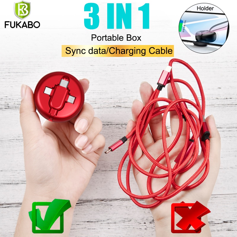 3 IN 1 USB Cable Micro USB Type c Cable 100CM Charging Cables Wire For iPhone Samsung Huawei Xiaomi Redmi Sync data Charger Cord