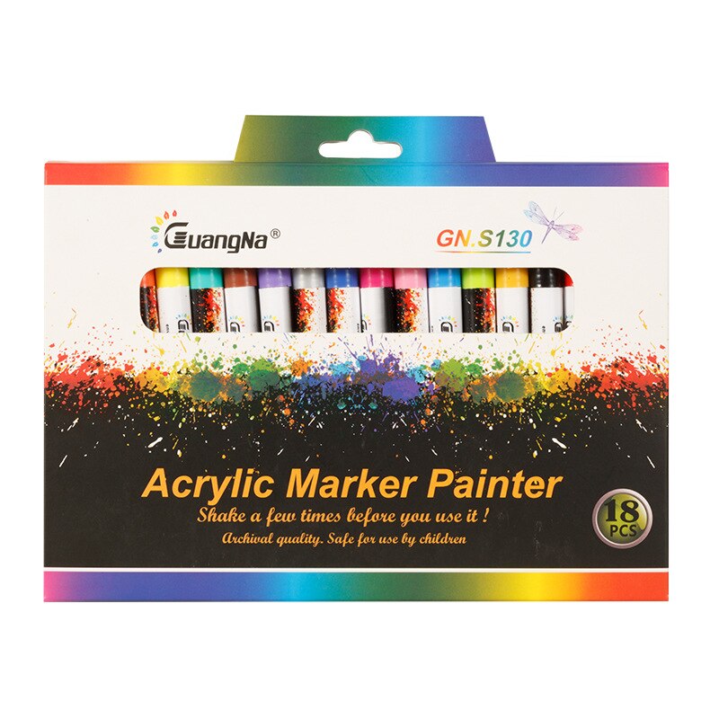 GN 0,7mm Acryl Farbe Stift 12/18 Farben Marker stift Kunst Marker Stift für Keramik Felsen Glas Porzellan Becher Holz stoff Leinwand Malen: 18 Farbe einstellen