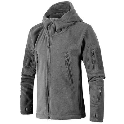 Outdoor warm hiking hunting fleece jacket men women windproof warm-keeping coat sweater windbreaker windcoat Hooded jacket: Dark Grey / L