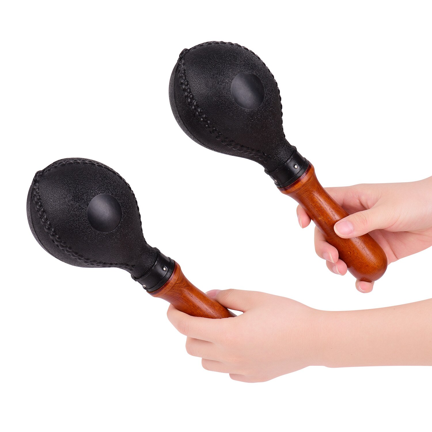Pair of Wood Maracas Sand Hammer Percussion Instrument with Plastic Shells Wood Handle