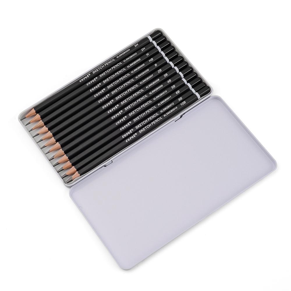 12Pcs Sketching Pencils Set Wooden Packed in a Metal Box HB B 2B 3B 4B 5B 6B 8B 10B Art Drawing Supplies Stationery