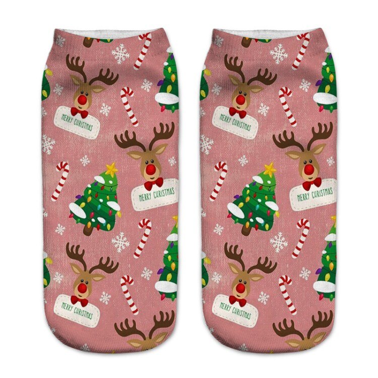 Kvinner 3d printin julesokker unisex tegneserie elg snømann santa sokker kvinner low cut ankel julesokker calcetines mujer -086: 10