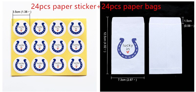 48 Pcs Papieren Zak Gemaakt Met Liefde Dank U Kraft Papieren Zak Met Papier Sticker Party Wedding Verpakking snoep Verpakking Zak: lucky in love