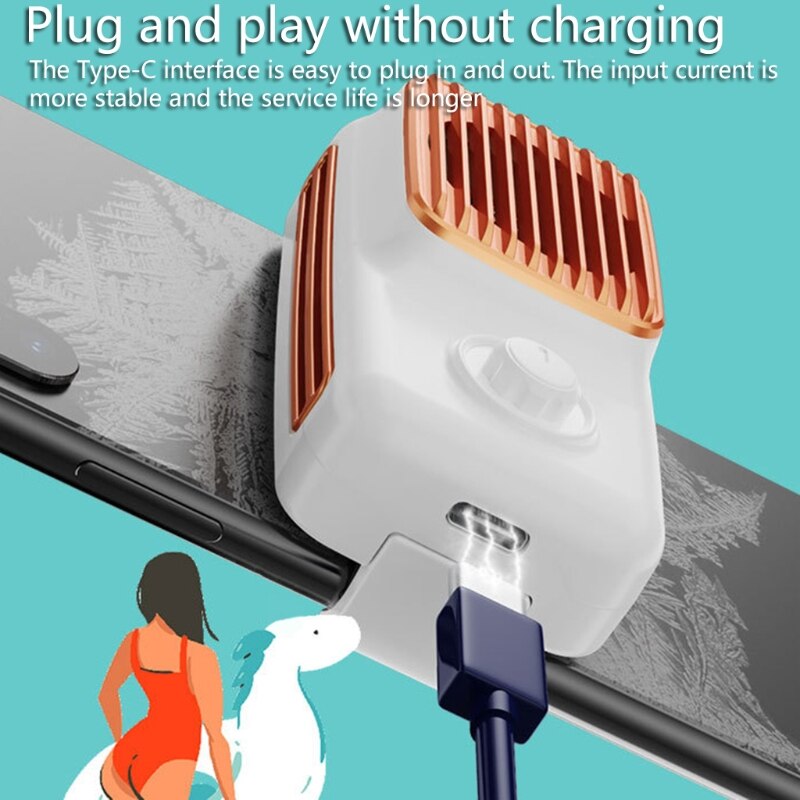 Type C Smartphone Cooler - Rechargeable, 3-Speed Fan, LED Light - Universal Fit