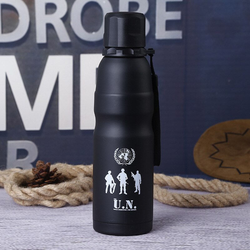 Termo de 500ml para hombres del ejército, botella de Taza Termo aislada de acero inoxidable para té agua café Sport Swig, Taza de Viaje portátil para exteriores: Black