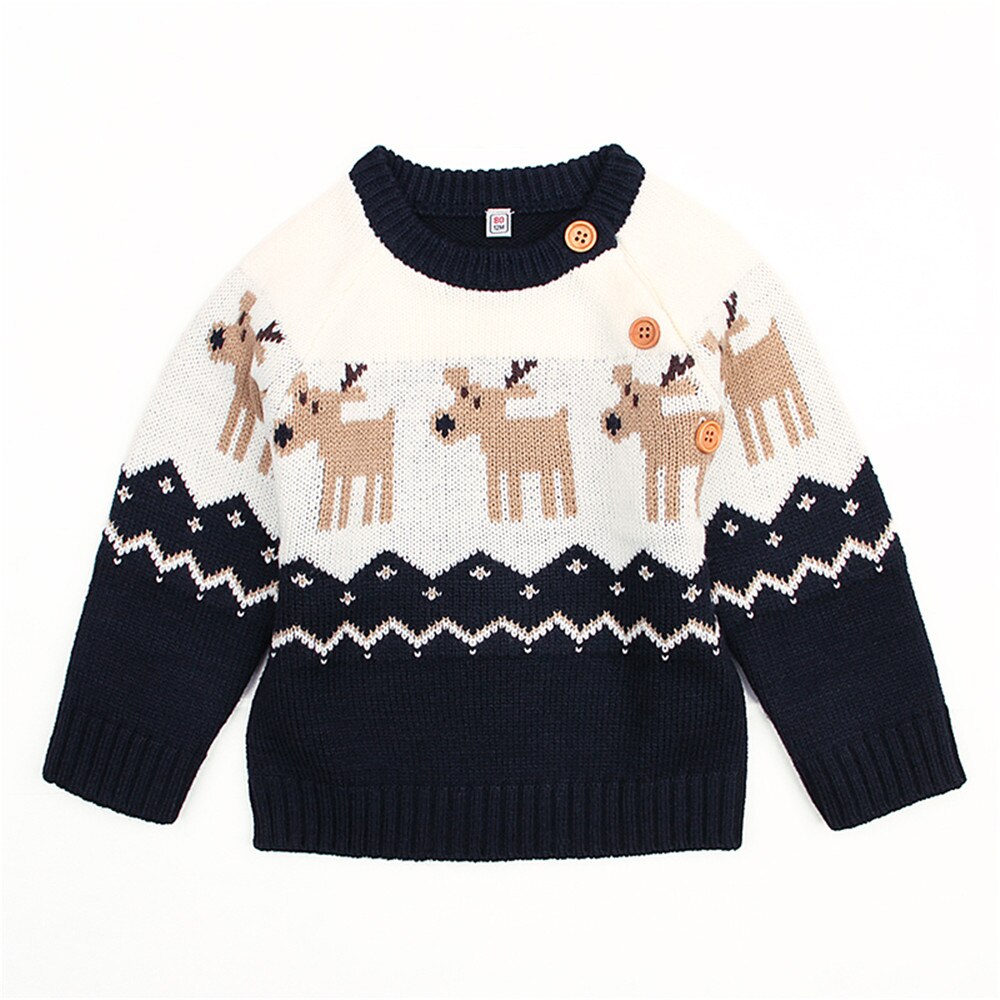 Baby Girl Winter Clothes Christmas Sweaters Boys Casual Clothes Toddler Long Sleeve Elk Print Sweaters For Girls Kids Warm Tops: Black / 90