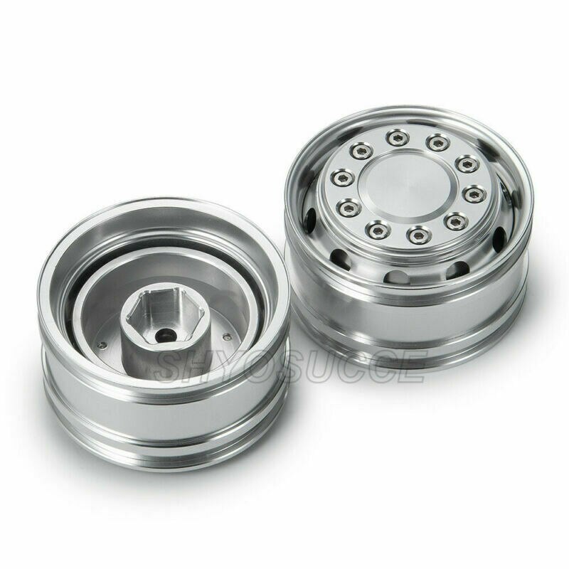 SHYOSUCCE 2Pcs Alloy 10 Spoke Front Wheel Rim Hub For 1/14 Tamiya Trailer Tractor RC Car