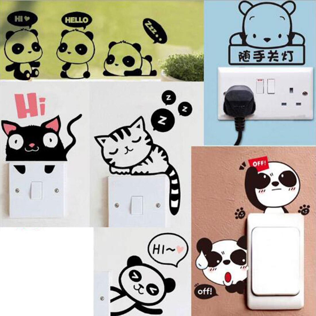 Diy Grappige Leuke Slapen Kat Panda Switch Stickers Vinyl Decal Badkamer Muur Sticker Voor Home Decoratie Dieren Art Stickers