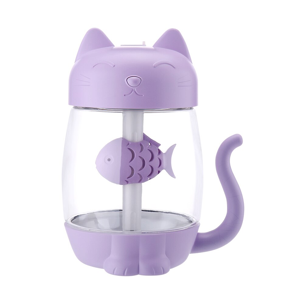 Draagbare 350Ml Kat Luchtbevochtiger Aroma Essentiële Olie Diffuser 3 In 1 Usb Ventilator En Nachtlampje Prachtig Slaap kamer Niet Noise J: Purple