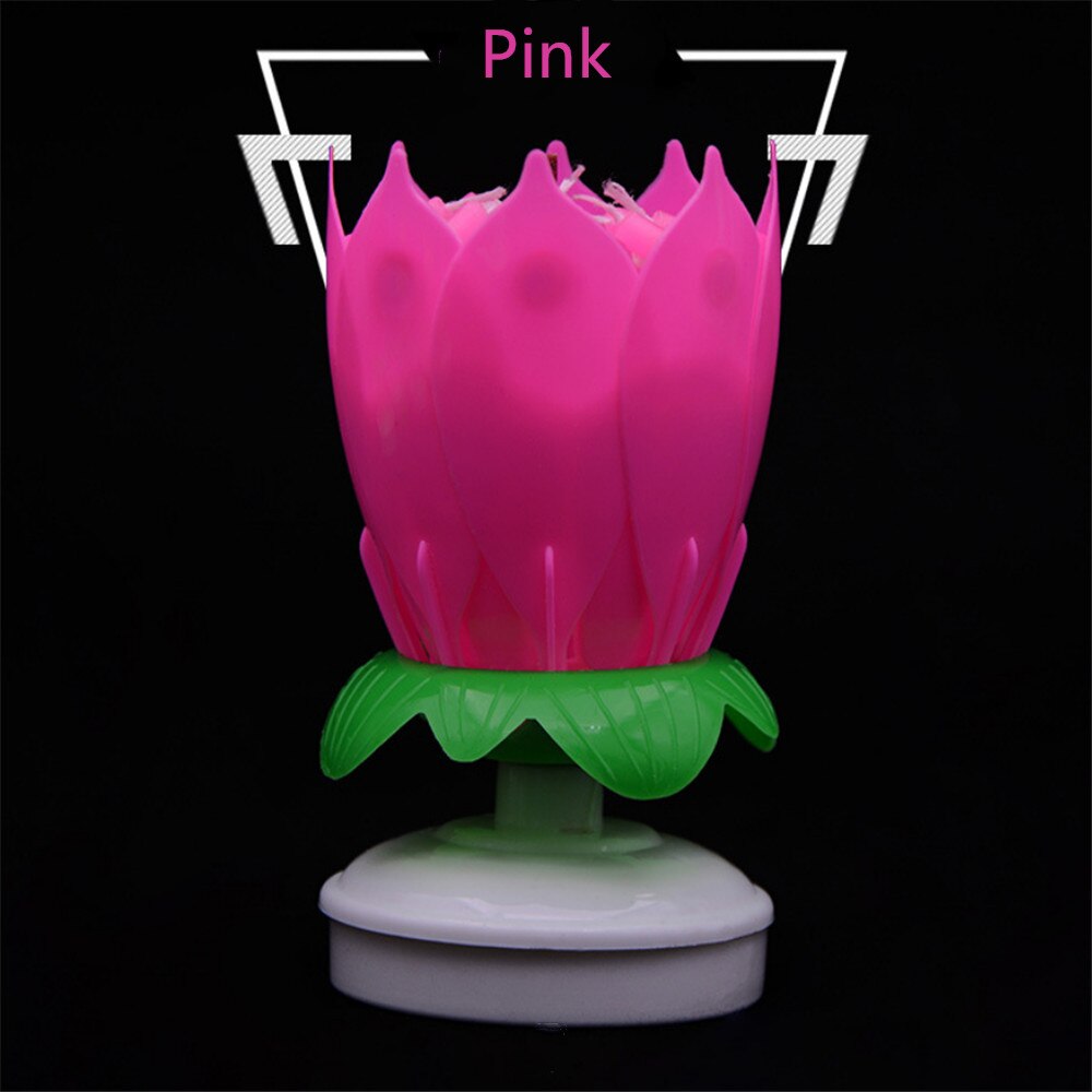 Podwójny lotos muzyka świeca urodzinowa kwiat obrotowy świecznik w kształcie kwiatu lotosu świeczka na tort urodzinowy: Różowy