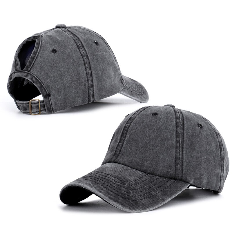 Casquette de Baseball avec queue de cheval pour femme, chapeau à rabat, en coton lavé, confortable, Sport, ajustable, printemps,: Black