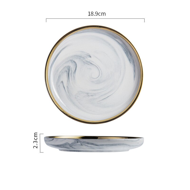Europæisk marmorstrimmel keramik bordservice guldkant keramisk plade husholdnings salat bøf fad bakke suppeskål porcelæn sauce fad: 7.5 tommer plade