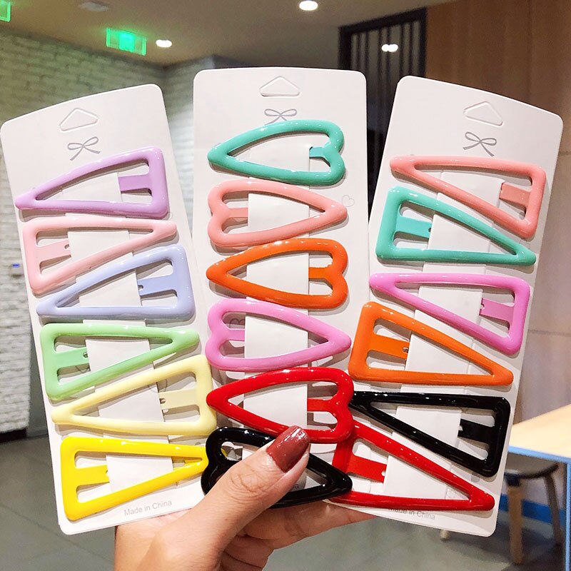 6 stks/set Vrouwen Meisjes Leuke Kleurrijke Hart Driehoek Haarspelden Zoete Haarspeldjes Haarspeldjes Haar Ornament Mode Haaraccessoires