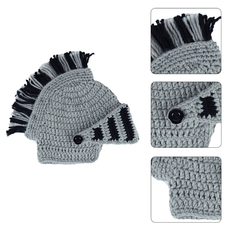 Casco de punto de caballero romano con borla, gorro de calavera con orejera y borla, divertido
