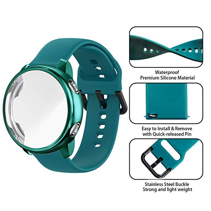 Pulseira de silicone para samsung galaxy watch active 2, com faixa e capa de 44mm e 40mm, 2 unidades galaxy watch active2 cobertura completa