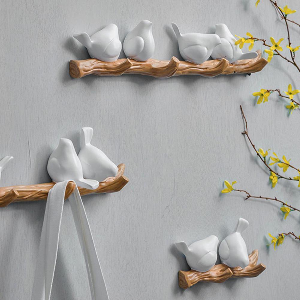Wall Decorative Hooks Resin 2/3/4 Birds Door Hangers Wall Decorations Hooks Hat Scarf Key Hanger Hooks Wall Hanging Hooks
